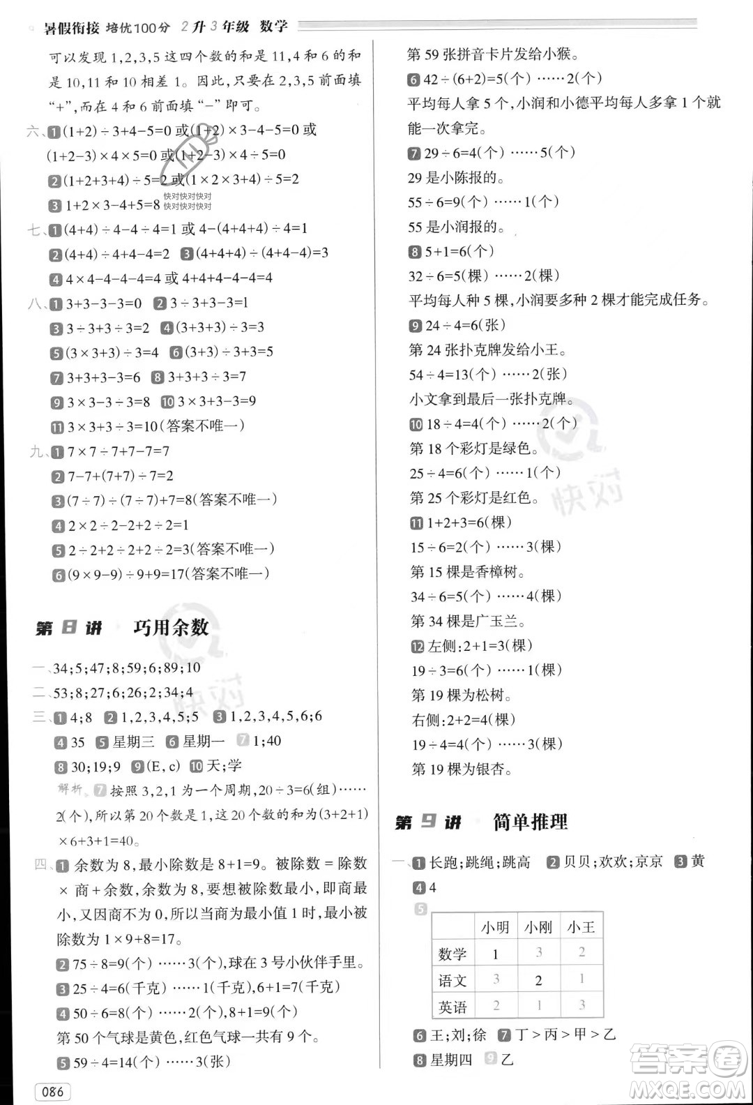 南方日報出版社2023年暑假銜接培優(yōu)100分2升3年級數(shù)學課標版答案