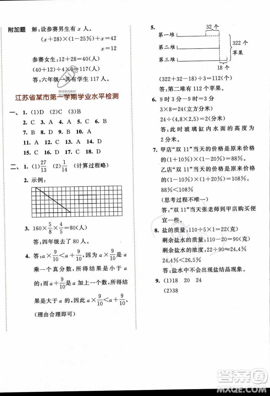 教育科學(xué)出版社2023秋季53天天練六年級(jí)上冊(cè)數(shù)學(xué)蘇教版答案