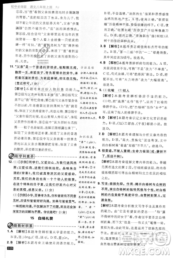 開明出版社2024屆初中必刷題八年級上冊語文人教版答案