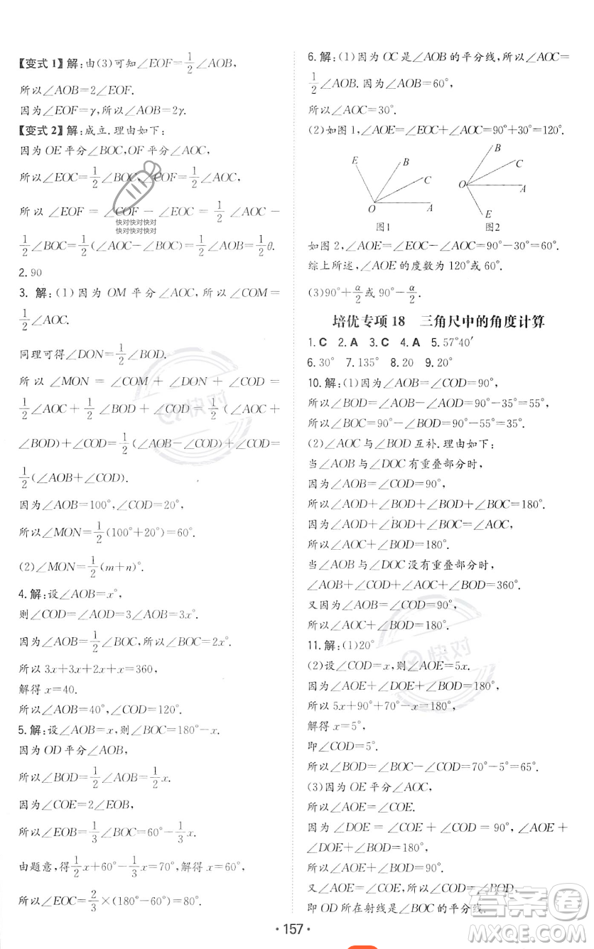 湖南教育出版社2023年一本同步訓練七年級上冊數(shù)學人教版答案