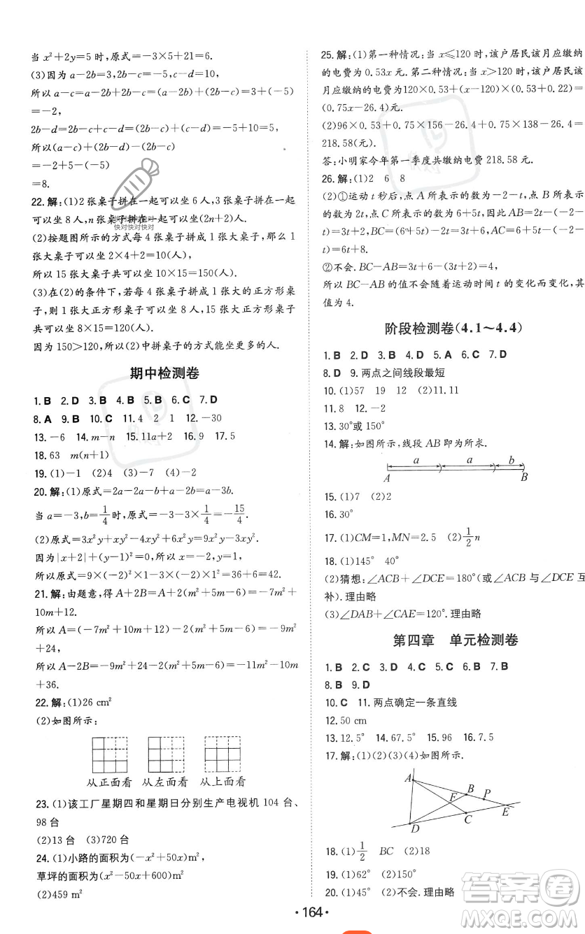 湖南教育出版社2023年一本同步訓(xùn)練七年級上冊數(shù)學(xué)北師大版答案