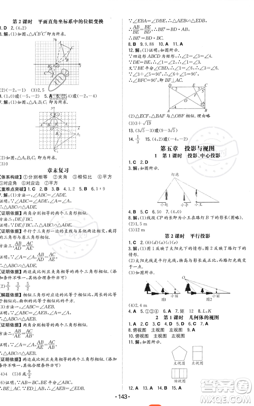 湖南教育出版社2023年一本同步訓練九年級上冊數(shù)學北師大版答案