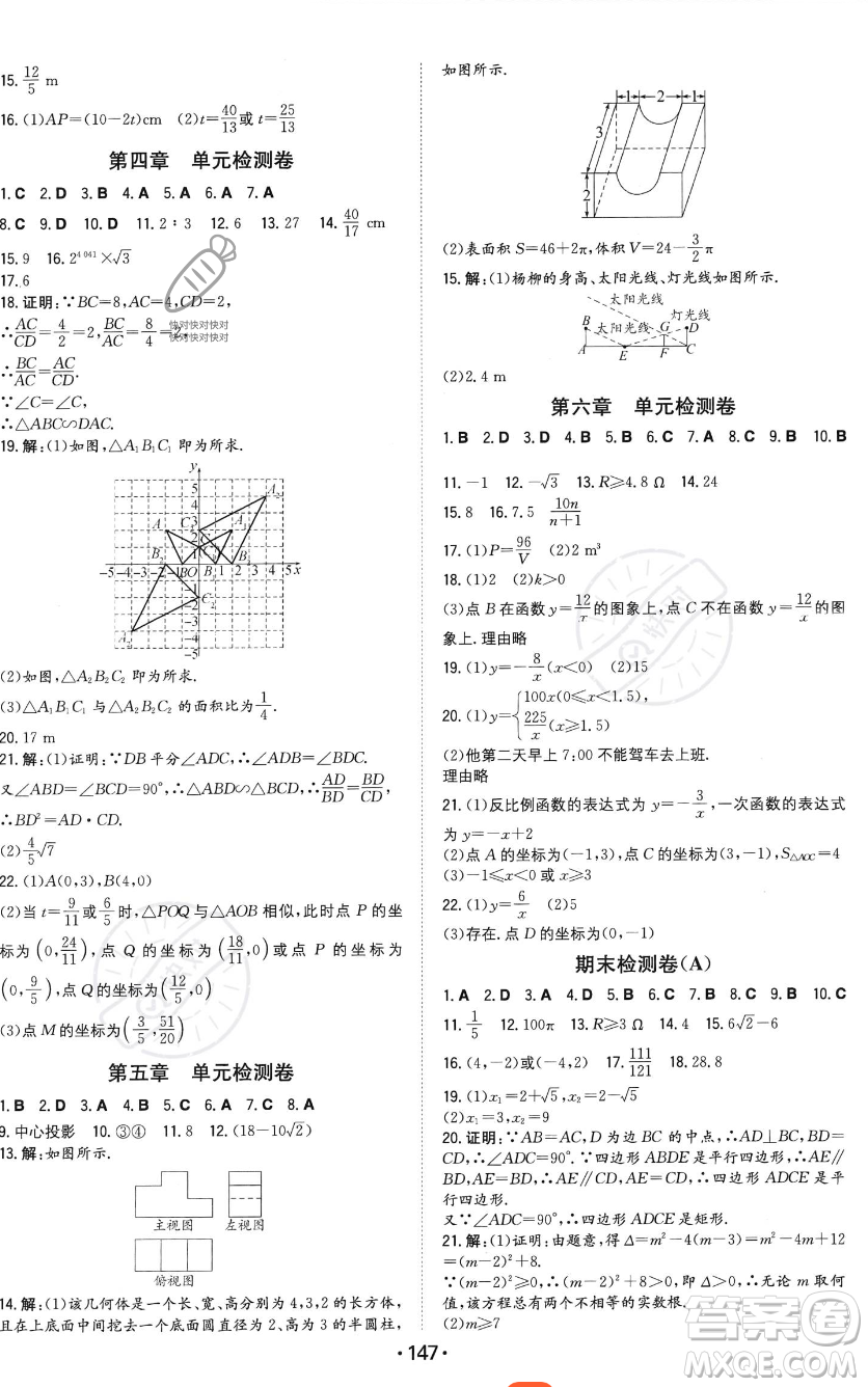 湖南教育出版社2023年一本同步訓練九年級上冊數(shù)學北師大版答案