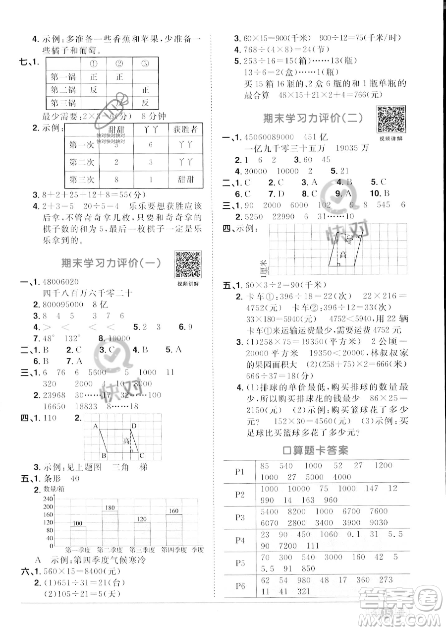 江西教育出版社2023陽(yáng)光同學(xué)課時(shí)優(yōu)化作業(yè)四年級(jí)上冊(cè)數(shù)學(xué)人教版答案