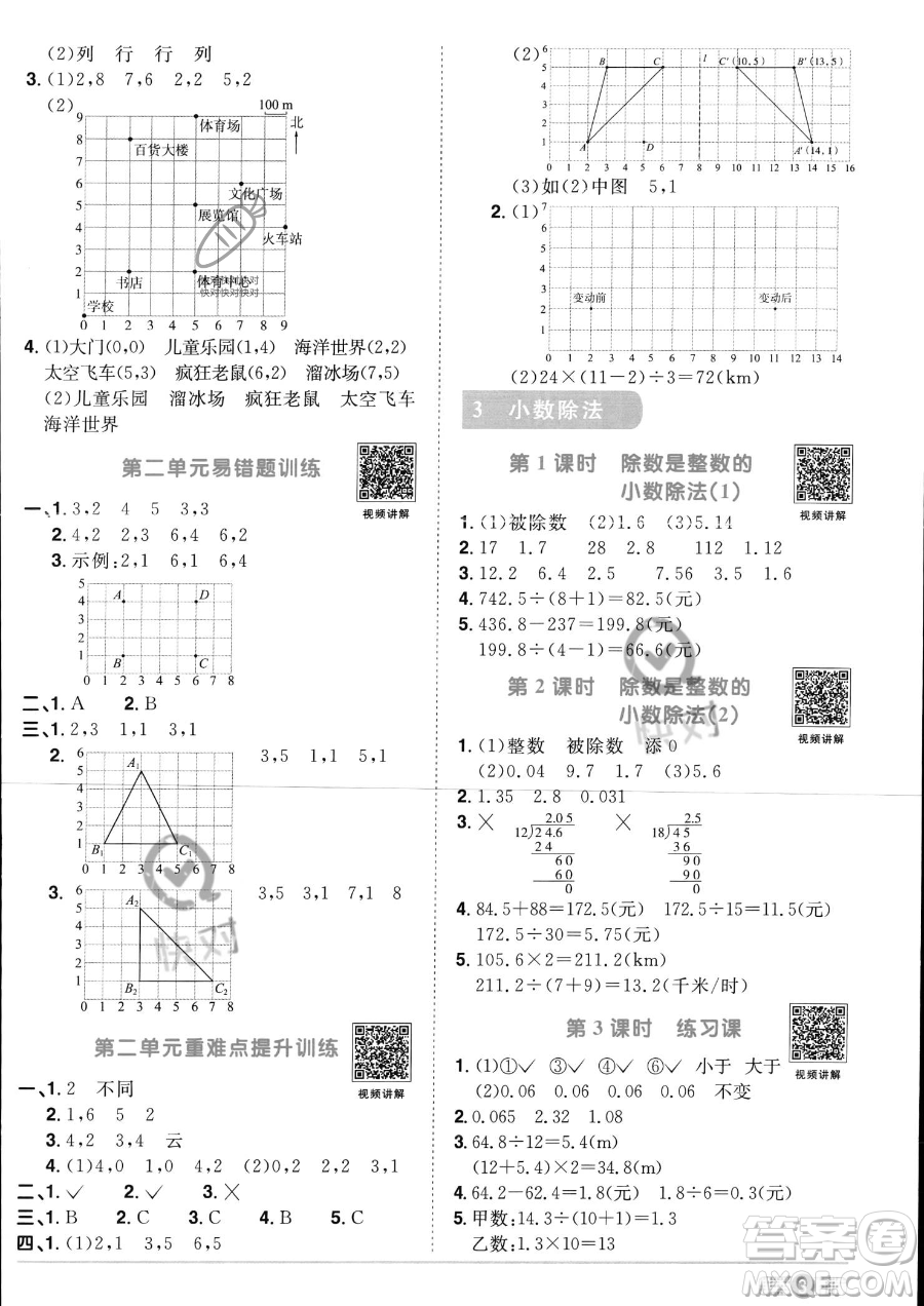 江西教育出版社2023陽光同學課時優(yōu)化作業(yè)五年級上冊數(shù)學人教版答案