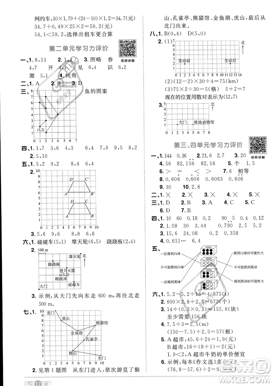 江西教育出版社2023陽光同學課時優(yōu)化作業(yè)五年級上冊數(shù)學人教版答案