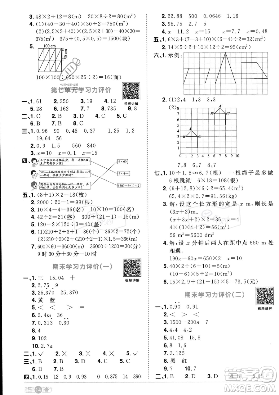 江西教育出版社2023陽光同學課時優(yōu)化作業(yè)五年級上冊數(shù)學人教版答案