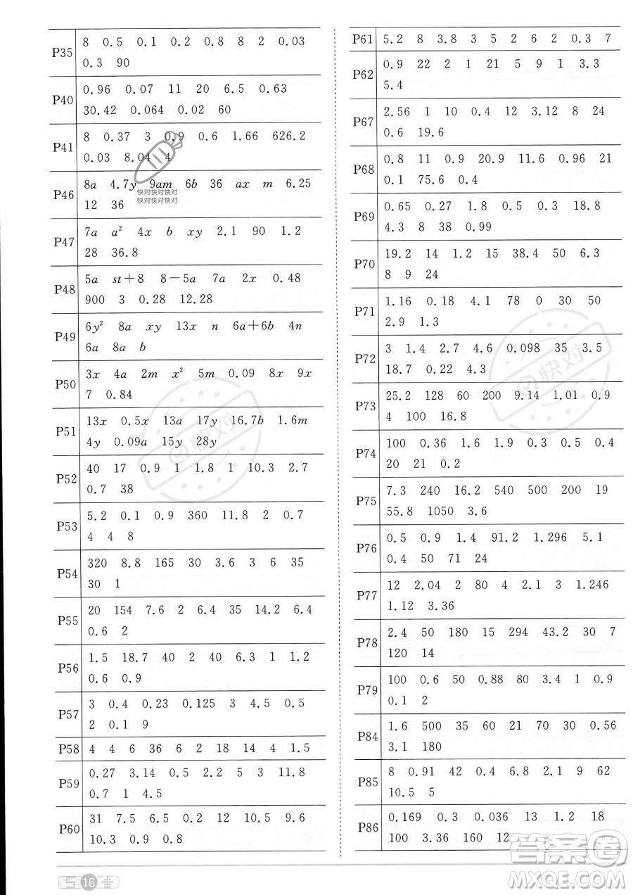 江西教育出版社2023陽光同學課時優(yōu)化作業(yè)五年級上冊數(shù)學人教版答案