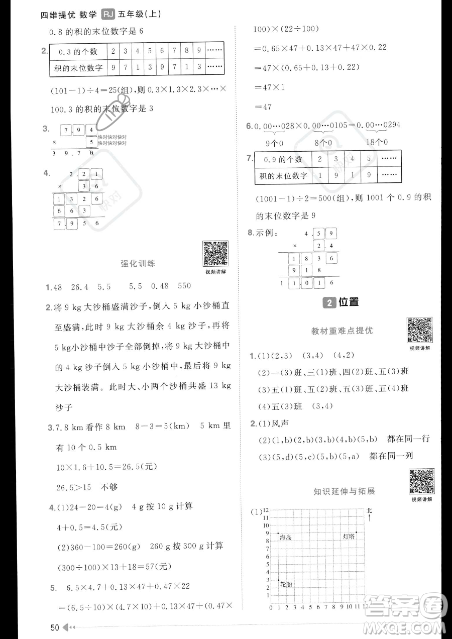 江西教育出版社2023陽光同學課時優(yōu)化作業(yè)五年級上冊數(shù)學人教版答案