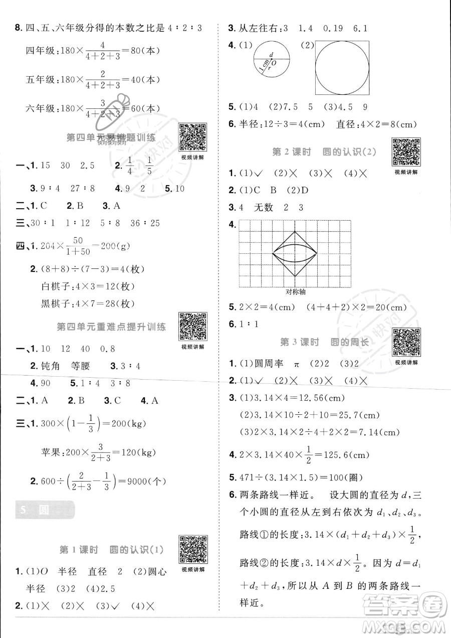 江西教育出版社2023陽光同學(xué)課時(shí)優(yōu)化作業(yè)六年級(jí)上冊(cè)數(shù)學(xué)人教版答案