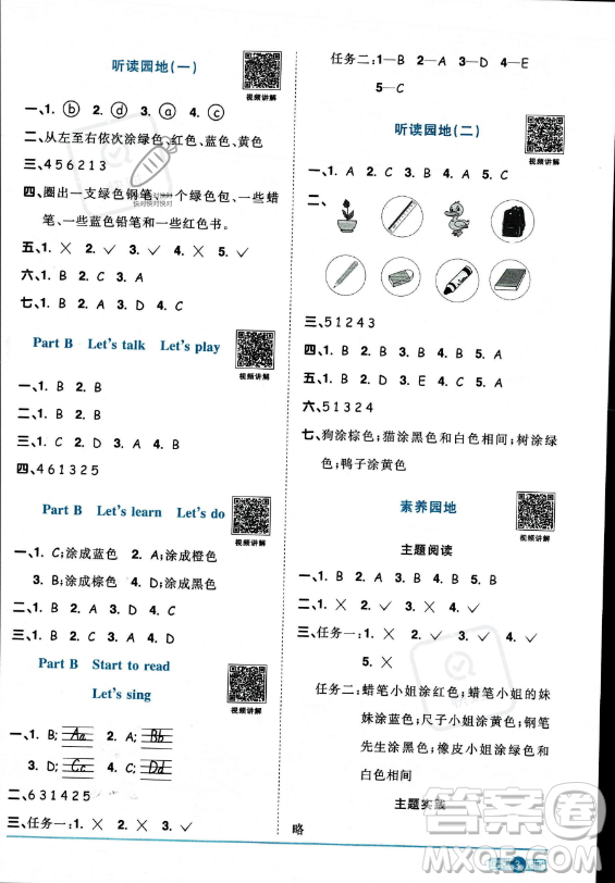 江西教育出版社2023陽光同學(xué)課時(shí)優(yōu)化作業(yè)三年級上冊英語人教PEP版答案