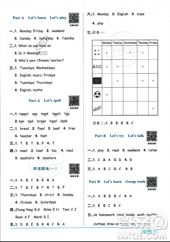 江西教育出版社2023陽光同學(xué)課時(shí)優(yōu)化作業(yè)五年級上冊英語人教PEP版答案