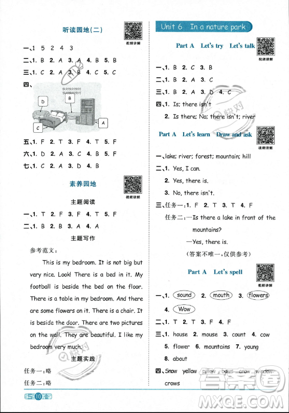 江西教育出版社2023陽光同學(xué)課時(shí)優(yōu)化作業(yè)五年級上冊英語人教PEP版答案