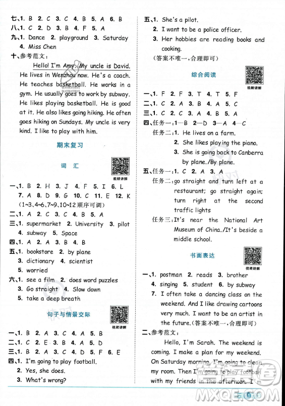 江西教育出版社2023陽(yáng)光同學(xué)課時(shí)優(yōu)化作業(yè)六年級(jí)上冊(cè)英語(yǔ)人教PEP版答案