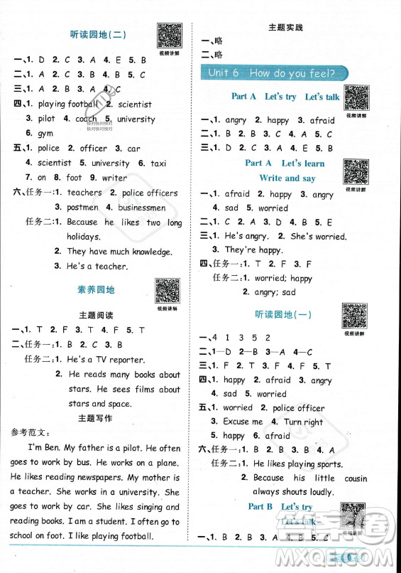 江西教育出版社2023陽(yáng)光同學(xué)課時(shí)優(yōu)化作業(yè)六年級(jí)上冊(cè)英語(yǔ)人教PEP版答案