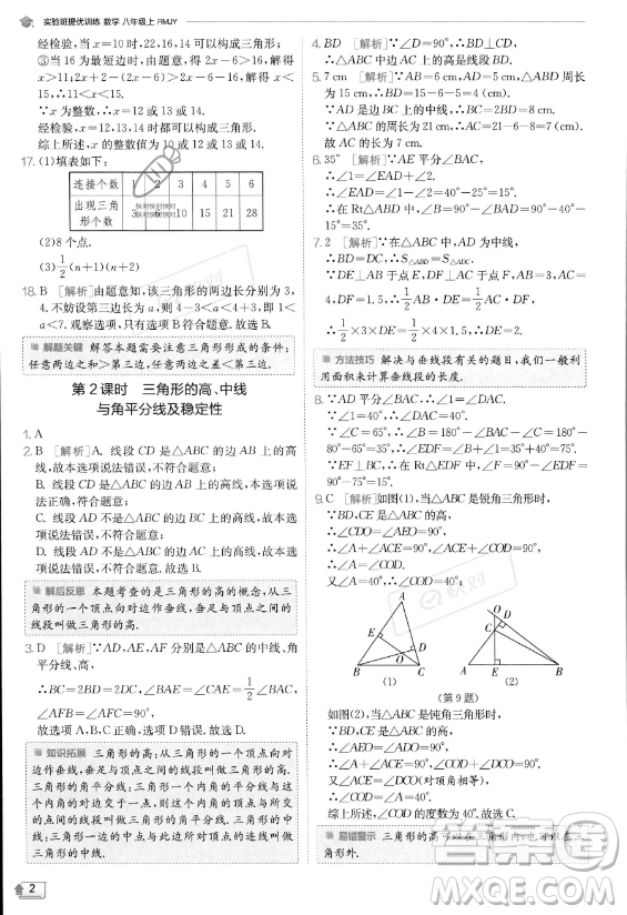 江蘇人民出版社2023實驗班提優(yōu)訓(xùn)練八年級上冊數(shù)學(xué)人教版答案