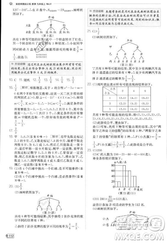 江蘇人民出版社2023實(shí)驗(yàn)班提優(yōu)訓(xùn)練九年級(jí)上冊(cè)數(shù)學(xué)人教版答案