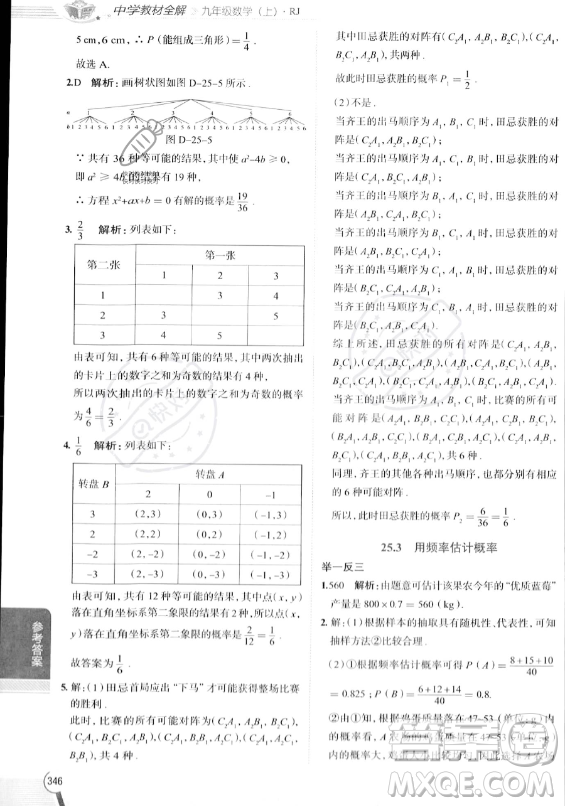 陜西人民教育出版社2023中學(xué)教材全解九年級(jí)上冊(cè)數(shù)學(xué)人教版答案