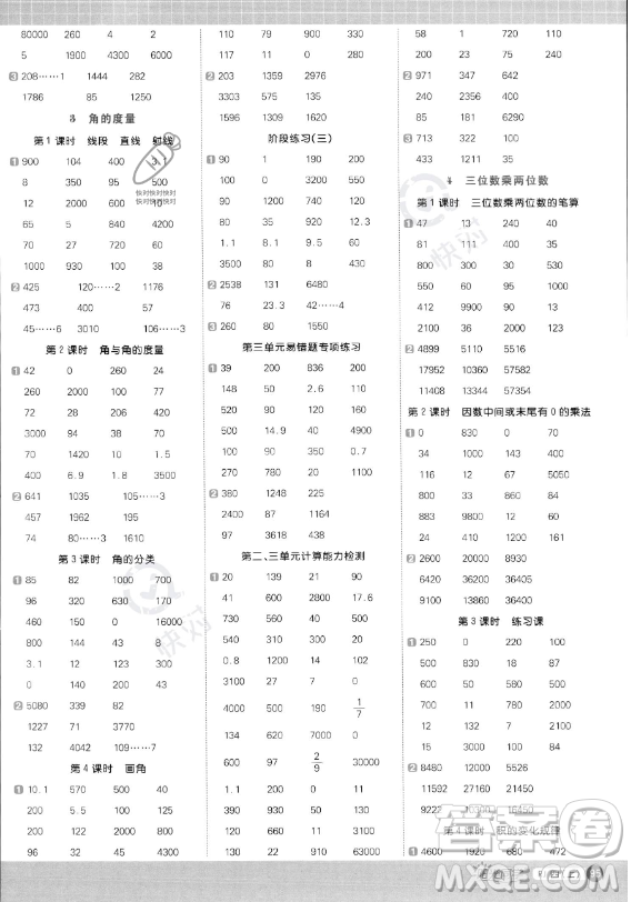 江西教育出版社2023陽(yáng)光同學(xué)計(jì)算小達(dá)人四年級(jí)上冊(cè)數(shù)學(xué)人教版答案