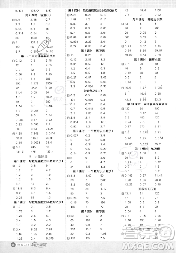 江西教育出版社2023陽(yáng)光同學(xué)計(jì)算小達(dá)人五年級(jí)上冊(cè)數(shù)學(xué)人教版答案