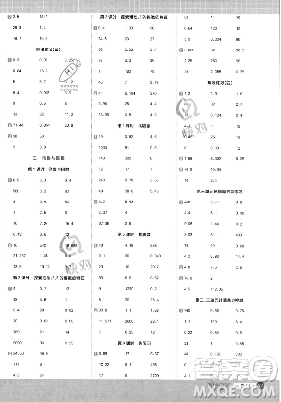 江西教育出版社2023陽(yáng)光同學(xué)計(jì)算小達(dá)人五年級(jí)上冊(cè)數(shù)學(xué)北師大版答案