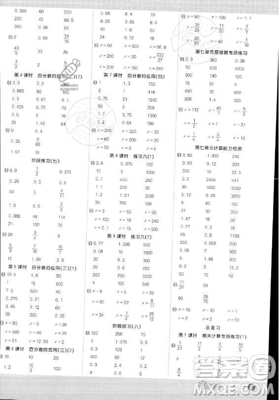 江西教育出版社2023陽(yáng)光同學(xué)計(jì)算小達(dá)人六年級(jí)上冊(cè)數(shù)學(xué)北師大版答案