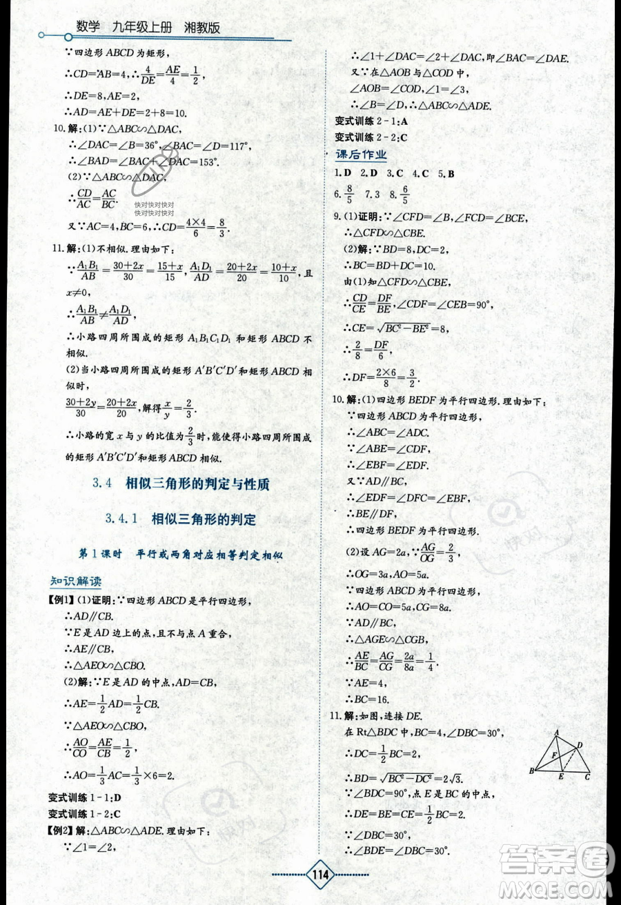 湖南教育出版社2023學(xué)法大視野九年級上冊數(shù)學(xué)湘教版答案