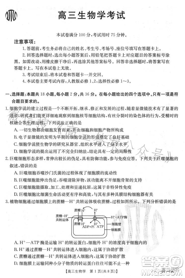 2024屆高三金太陽8月聯(lián)考24-03C生物試卷答案