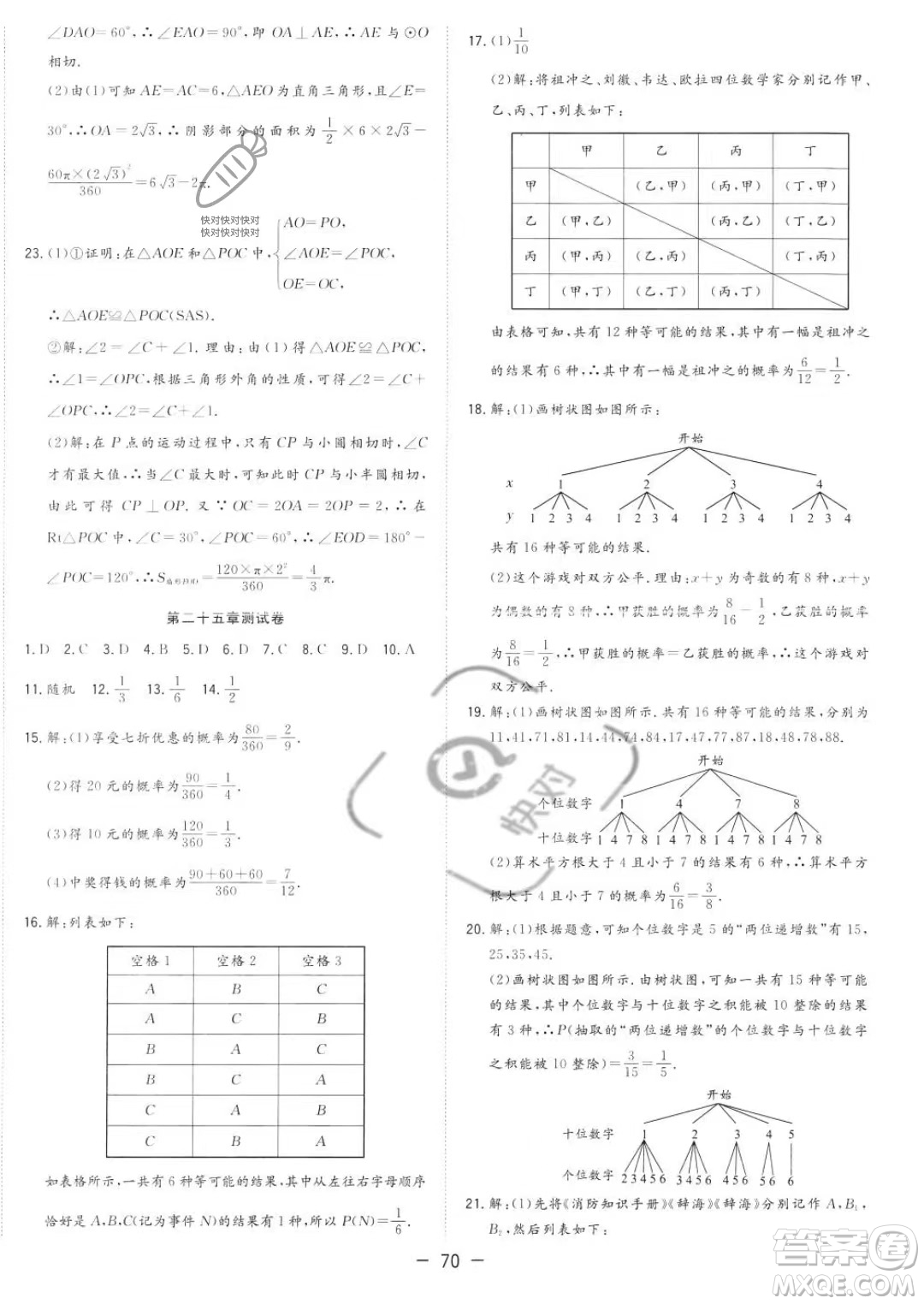 合肥工業(yè)大學出版社2023年秋季全頻道課時作業(yè)九年級上冊數(shù)學人教版答案