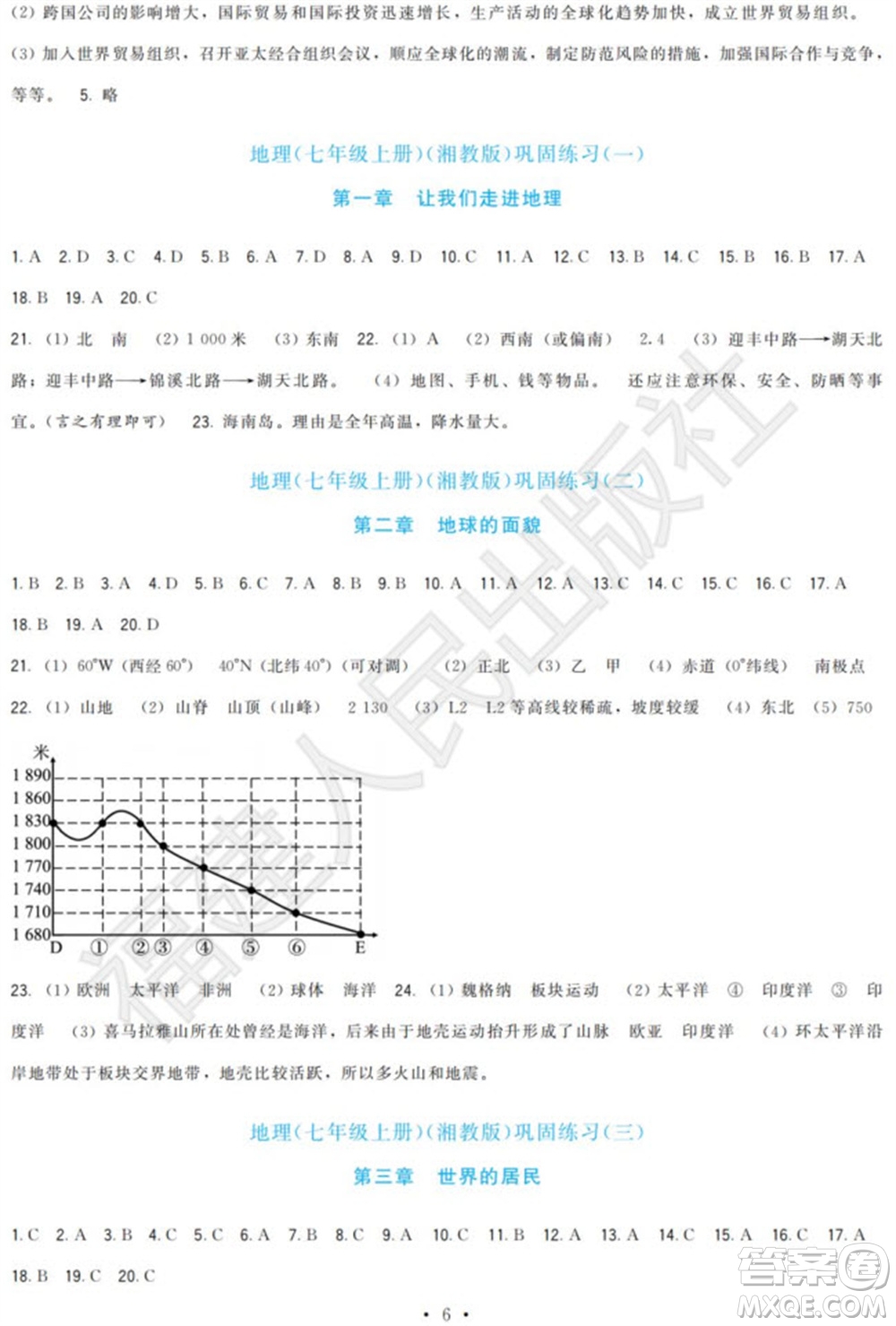 福建人民出版社2023年秋季頂尖課課練七年級(jí)地理上冊(cè)湘教版參考答案