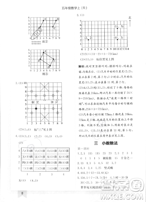 龍門書局2023年秋季黃岡小狀元作業(yè)本五年級上冊數(shù)學人教版答案