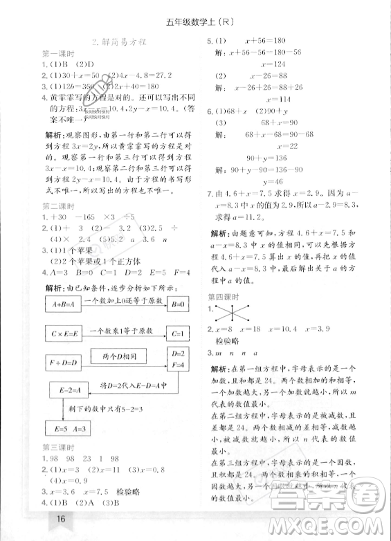 龍門書局2023年秋季黃岡小狀元作業(yè)本五年級上冊數(shù)學人教版答案