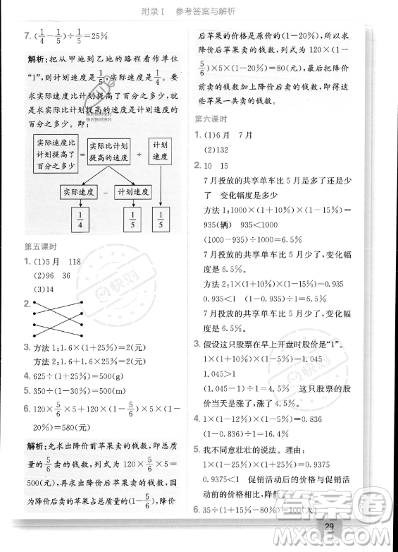 龍門書局2023年秋季黃岡小狀元作業(yè)本六年級上冊數(shù)學(xué)人教版答案