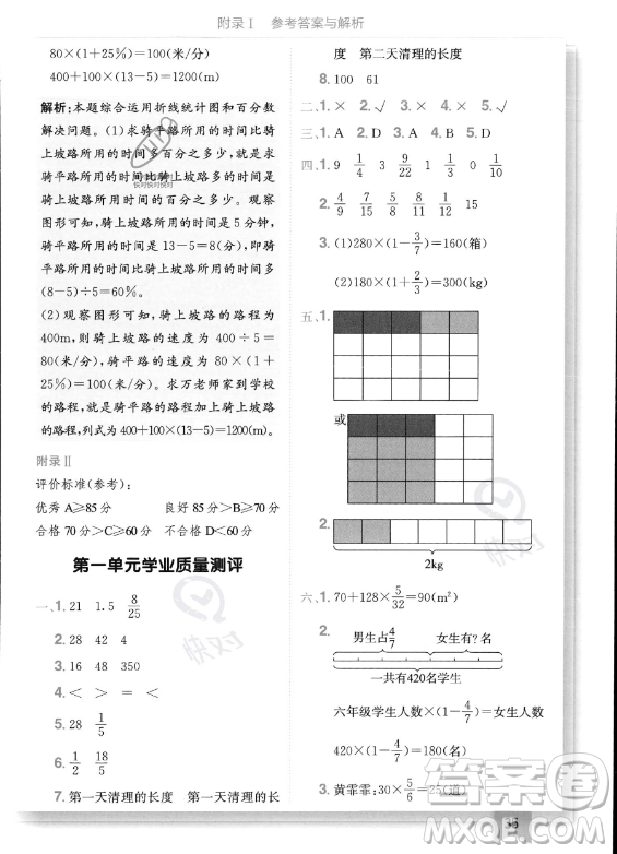 龍門書局2023年秋季黃岡小狀元作業(yè)本六年級上冊數(shù)學(xué)人教版答案