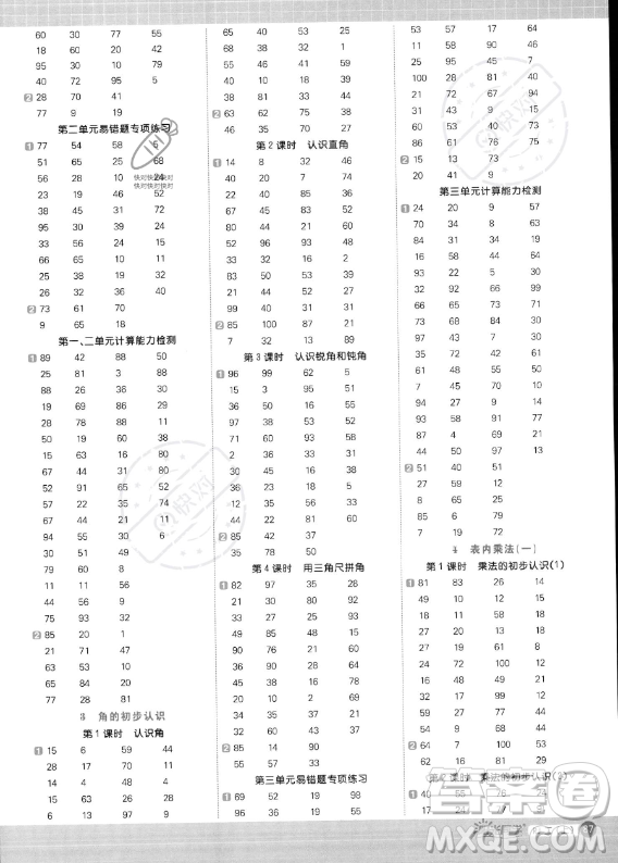 江西教育出版社2023年秋季陽光同學(xué)計(jì)算小達(dá)人二年級上冊數(shù)學(xué)人教版答案