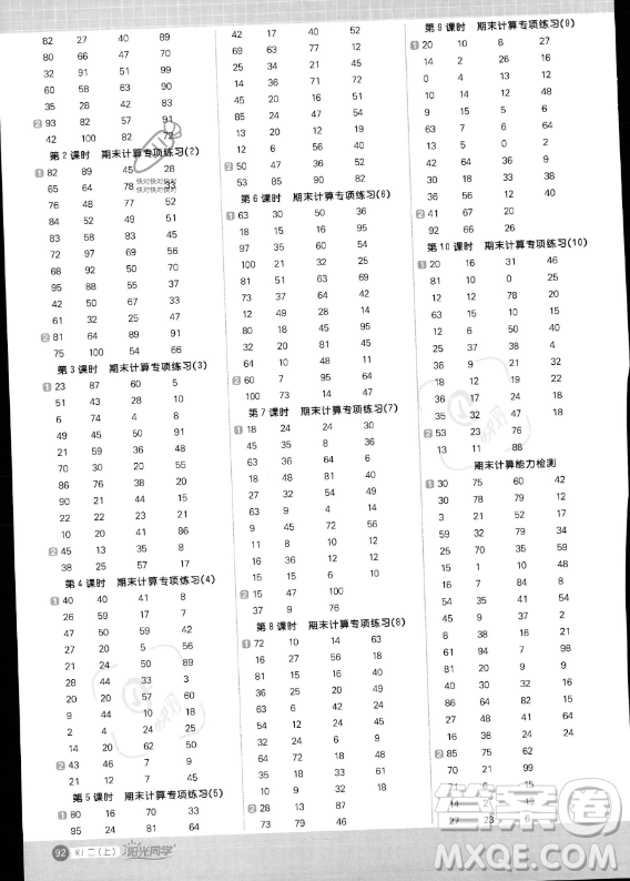 江西教育出版社2023年秋季陽光同學(xué)計(jì)算小達(dá)人二年級上冊數(shù)學(xué)人教版答案