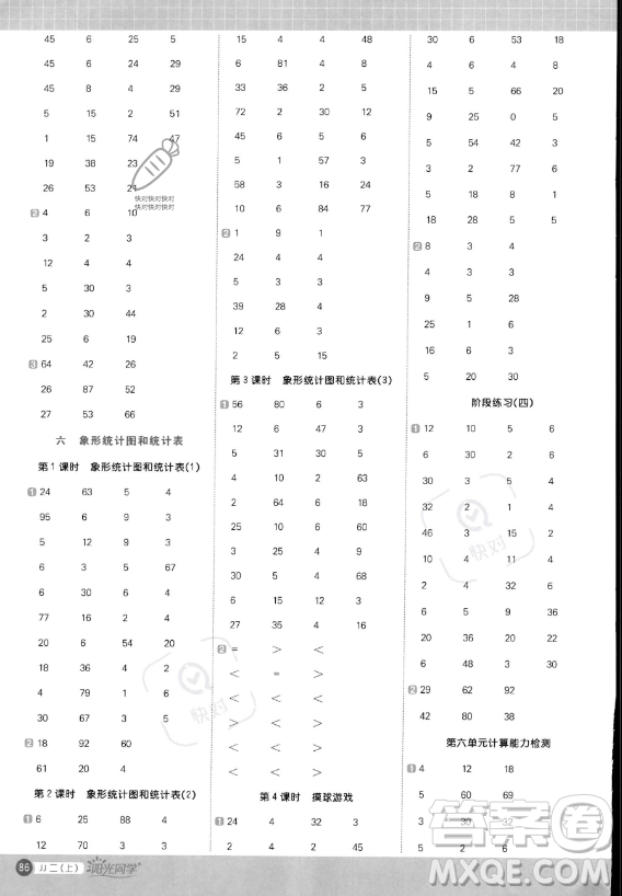 江西教育出版社2023年秋季陽光同學(xué)計(jì)算小達(dá)人二年級(jí)上冊(cè)數(shù)學(xué)冀教版答案