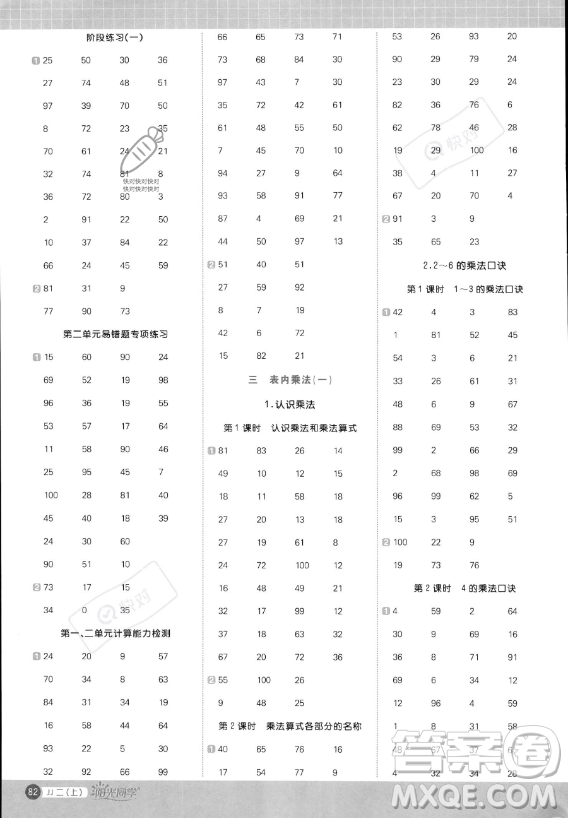 江西教育出版社2023年秋季陽光同學(xué)計(jì)算小達(dá)人二年級(jí)上冊(cè)數(shù)學(xué)冀教版答案