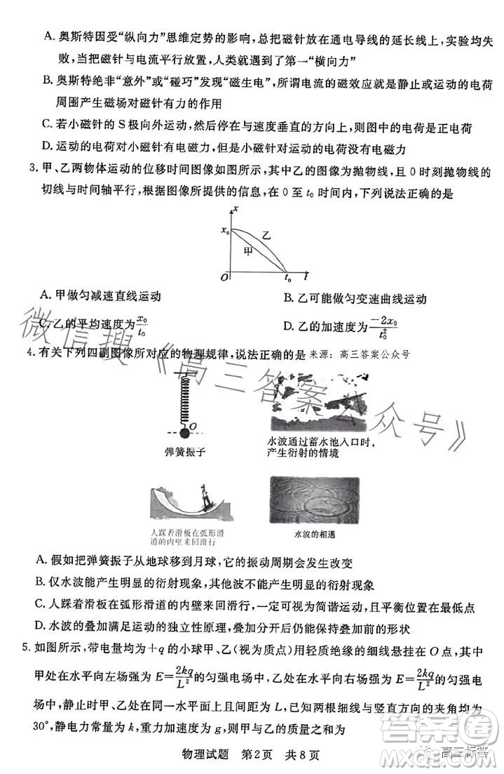 2023年湖北省部分名校高三新起點8月聯(lián)考物理試題答案