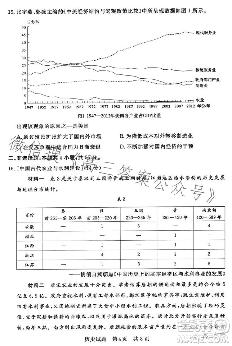 2023年湖北省部分名校高三新起點(diǎn)8月聯(lián)考?xì)v史試題答案