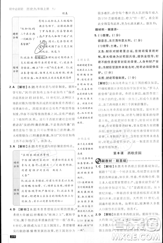 開明出版社2024屆初中必刷題九年級上冊歷史人教版答案