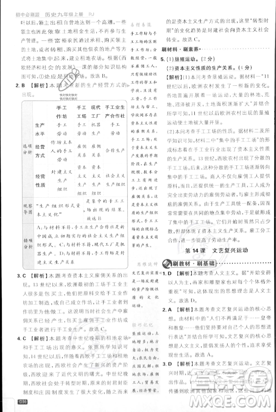 開明出版社2024屆初中必刷題九年級上冊歷史人教版答案