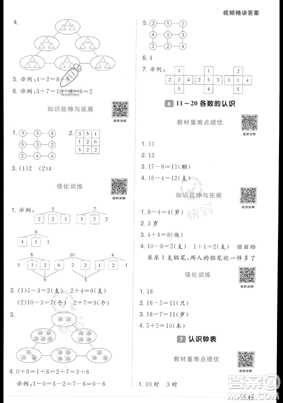 江西教育出版社2023年秋季陽光同學(xué)課時優(yōu)化作業(yè)一年級上冊數(shù)學(xué)人教版答案