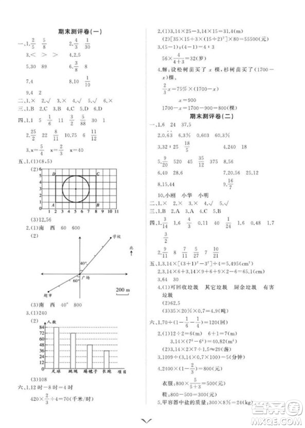 延邊大學(xué)出版社2023年秋課時(shí)測(cè)評(píng)卷六年級(jí)數(shù)學(xué)上冊(cè)人教版參考答案