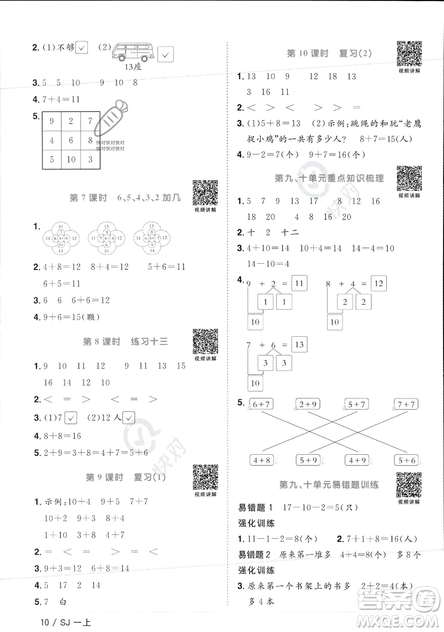 江西教育出版社2023年秋季陽光同學(xué)課時優(yōu)化作業(yè)一年級上冊數(shù)學(xué)蘇教版答案