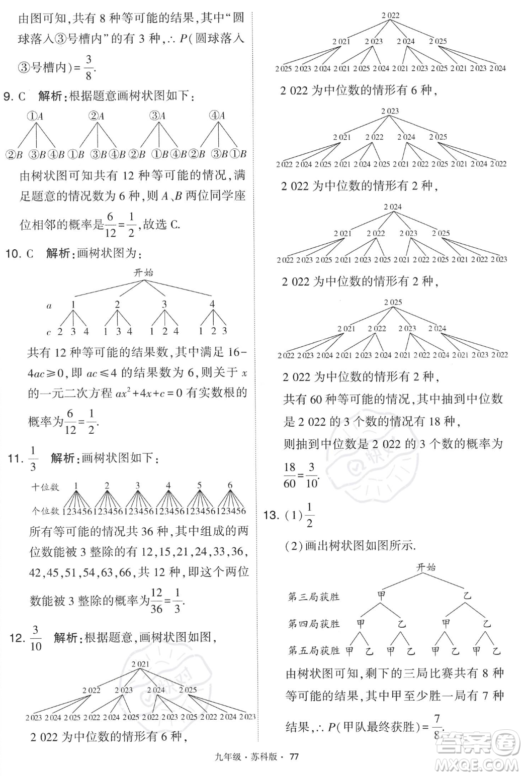 甘肅少年兒童出版社2023年秋季學(xué)霸題中題九年級(jí)上冊(cè)數(shù)學(xué)蘇科版答案