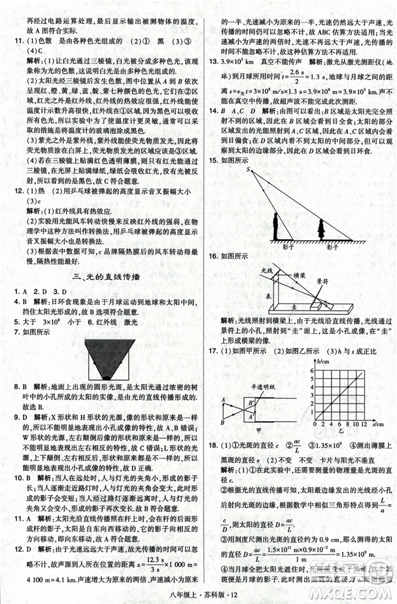 甘肅少年兒童出版社2023年秋季學霸題中題八年級上冊物理蘇科版答案