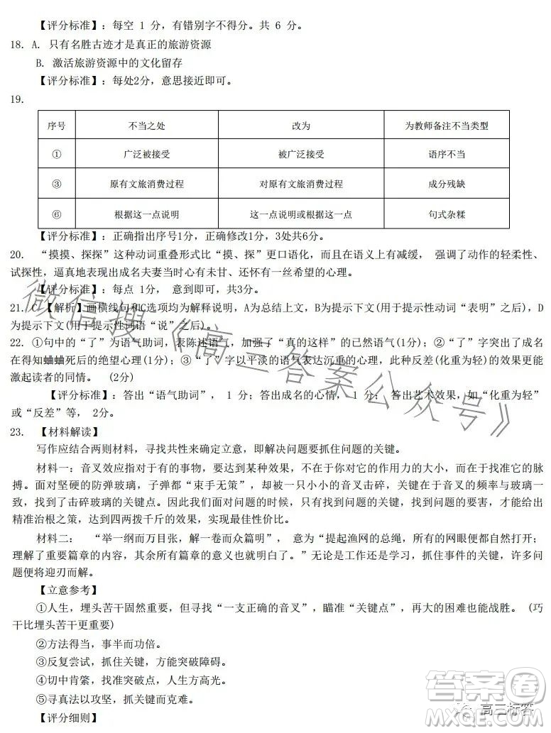 浙江省Z20名校聯(lián)盟2024屆高三第一次聯(lián)考語文試題答案