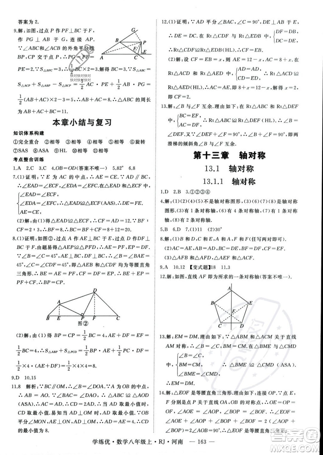 武漢出版社2023年秋季學(xué)練優(yōu)八年級(jí)上冊(cè)數(shù)學(xué)人教版河南專(zhuān)版答案