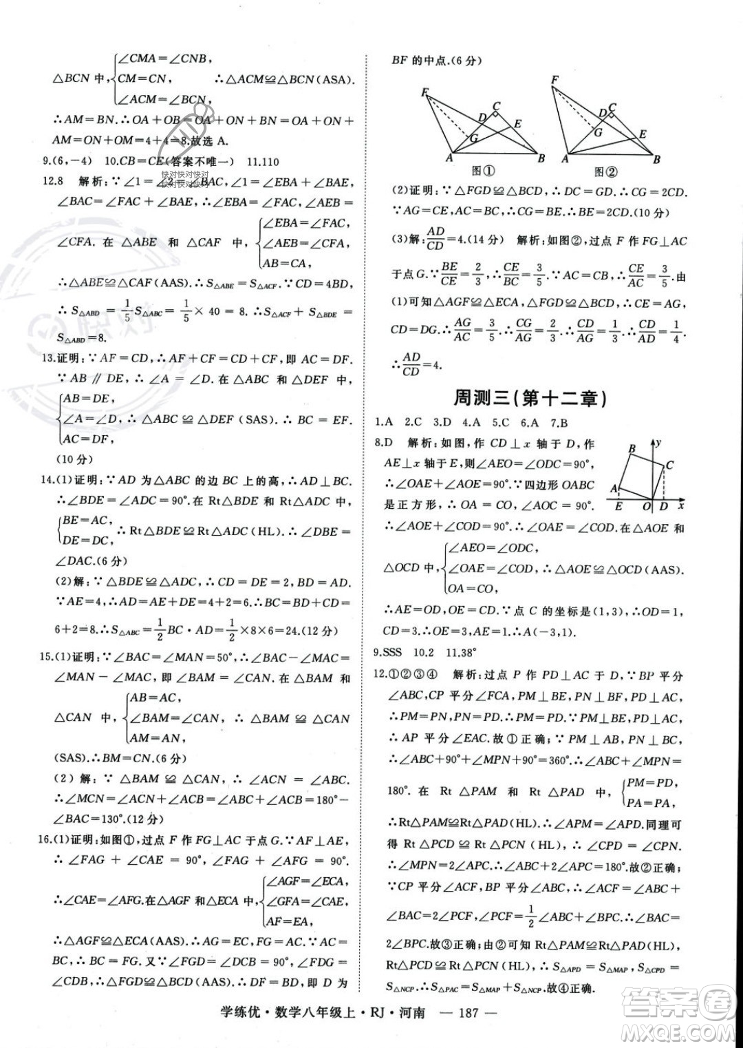 武漢出版社2023年秋季學(xué)練優(yōu)八年級(jí)上冊(cè)數(shù)學(xué)人教版河南專(zhuān)版答案